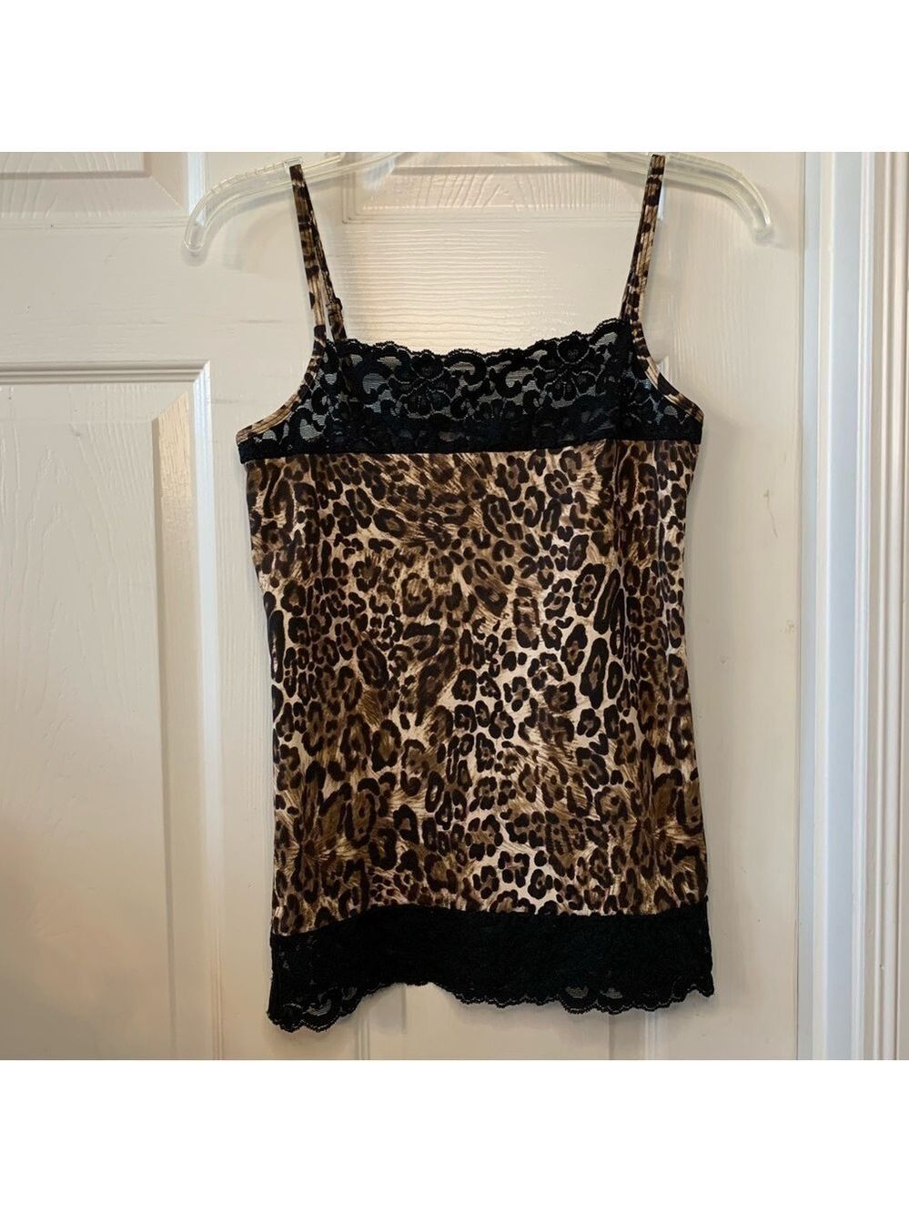 BOUTIQUE ESSENTIALS leopard animal print camisole top lace spring summer fall
